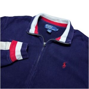 Vintage Polo Ralph Lauren Medium Waffle Knit Navy White Red Full Zip Jacket